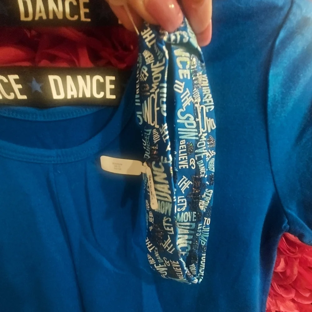 Justice Girls Dance Glitter Shirt with matching headband Size 12 NWT